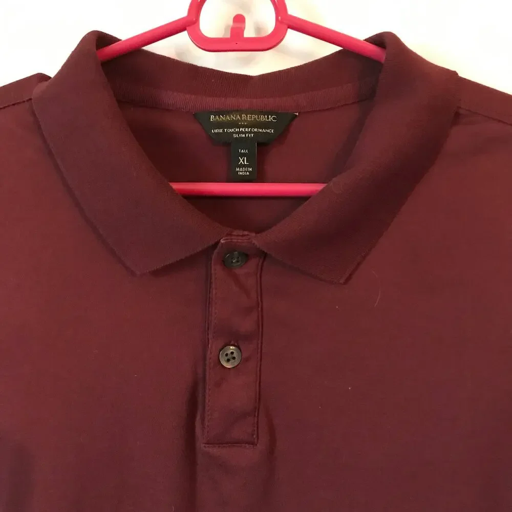 Banana Republic Shirt Mens Size XL Tall Burgundy Cotton Slim Fit Luxe Technology